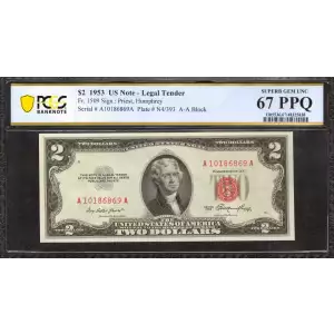 $2 1953 red seal. Small Legal Tender Notes 1509