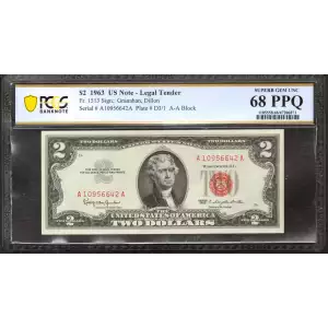$2 1963 red seal. Small Legal Tender Notes 1513