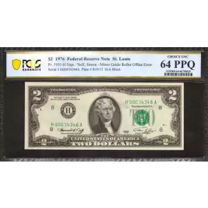 $2 1976 Green seal Small Size $2 Federal Reserve Notes 1935-H