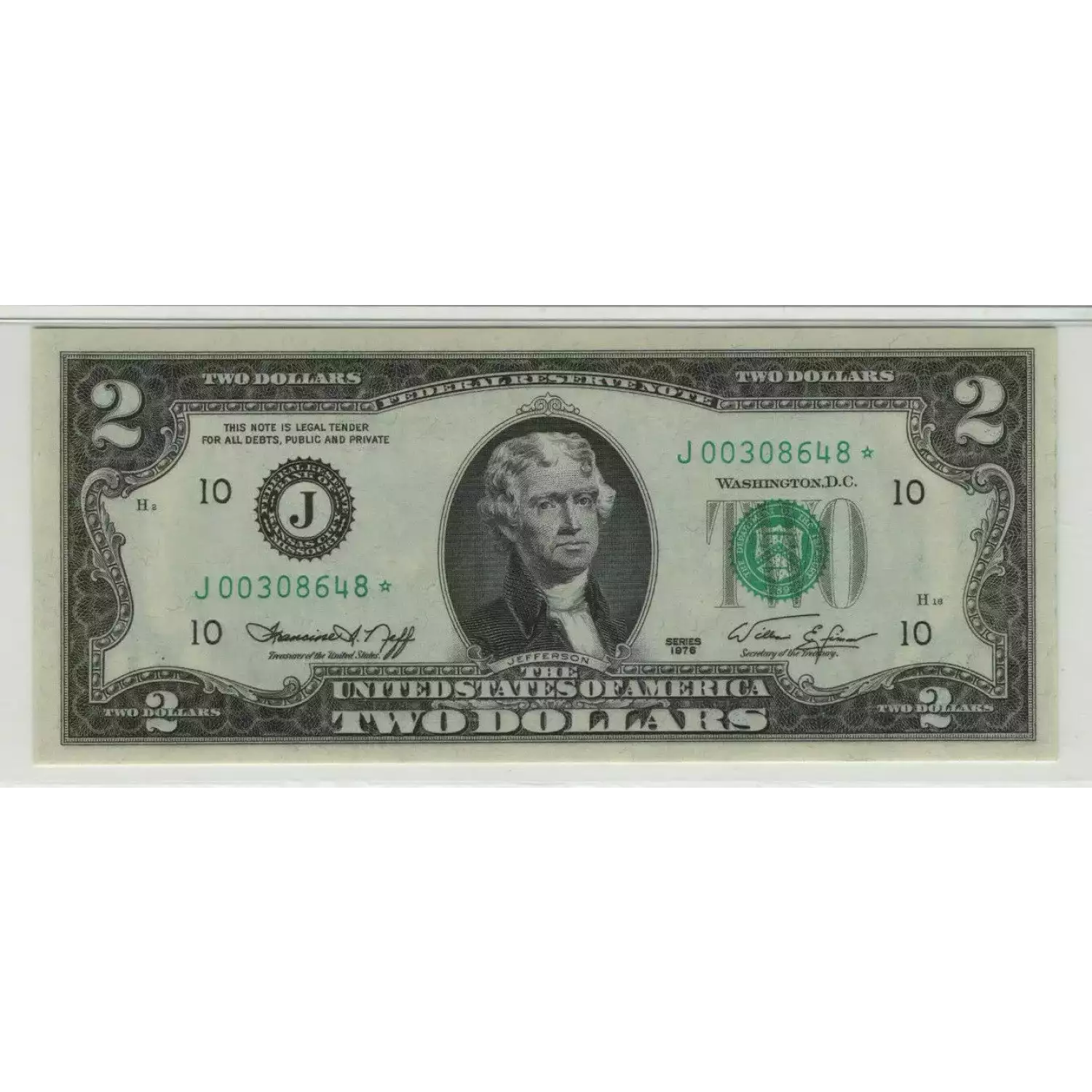 $2 1976 Green seal Small Size $2 Federal Reserve Notes 1935-J* (3)