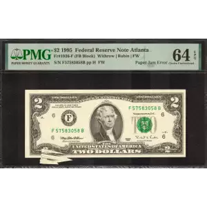 $2 1995 Green seal Small Size $2 Federal Reserve Notes 1936-F