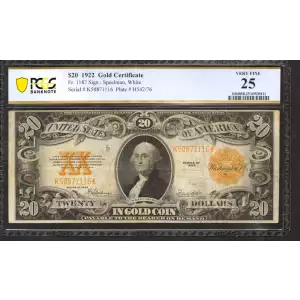 $20 1922 Gold Gold Certificates 1187