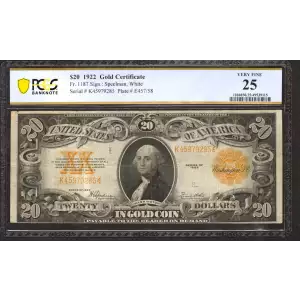 $20 1922 Gold Gold Certificates 1187