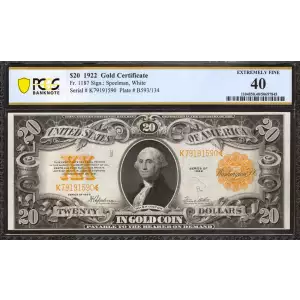 $20 1922 Gold Gold Certificates 1187