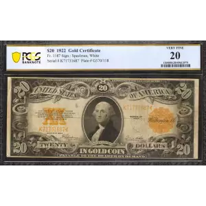 $20 1922 Gold Gold Certificates 1187