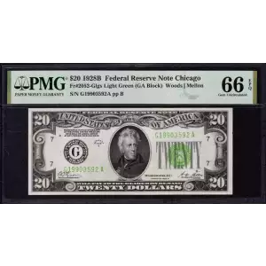 $20 1928-B. Green seal. Small Size $20 Federal Reserve Notes 2052-G