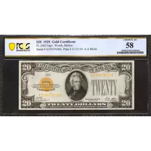 $20 1928 gold seal. Small Size Gold Certificates 2402