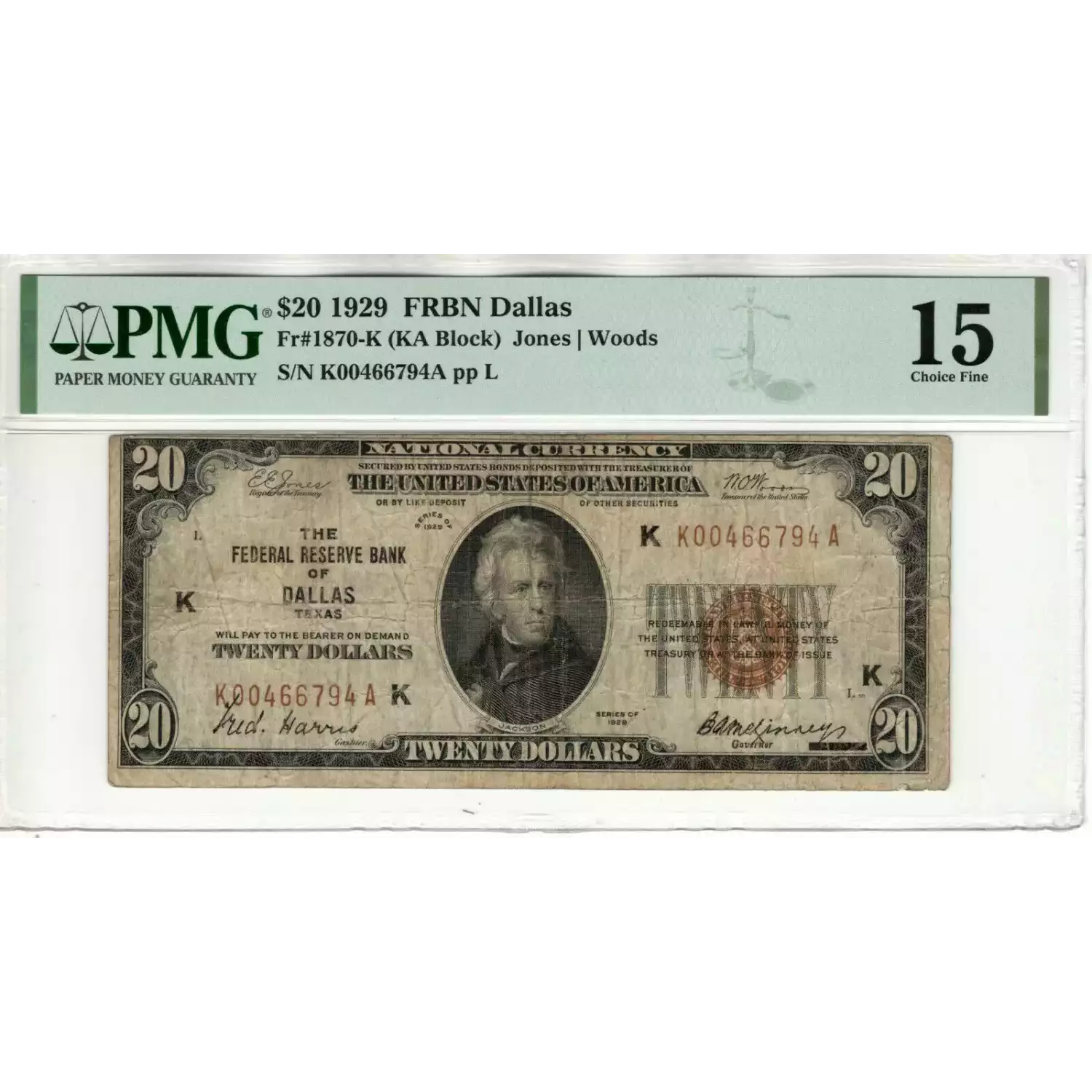 $20 1929 brown seal Small Federal Reserve Bank Notes 1870-K