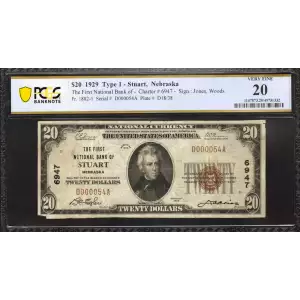 $20 1929 small brown seal. Small National Bank Notes 1802-1