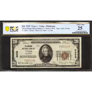 $20 1929 small brown seal. Small National Bank Notes 1802-1
