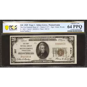 $20 1929 small brown seal. Small National Bank Notes 1802-1