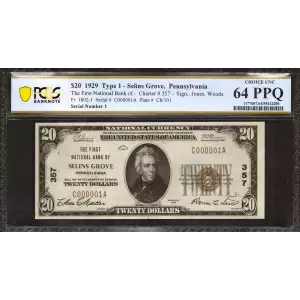 $20 1929 small brown seal. Small National Bank Notes 1802-1