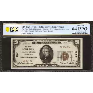 $20 1929 small brown seal. Small National Bank Notes 1802-1