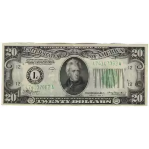 $20 1934-A. blue-Green seal. Small Size $20 Federal Reserve Notes 2055-A