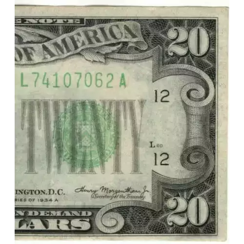 $20 1934-A. blue-Green seal. Small Size $20 Federal Reserve Notes 2055-A (3)
