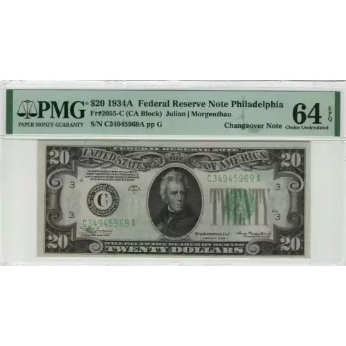 $20 1934-A. blue-Green seal. Small Size $20 Federal Reserve Notes 2055-C (3)
