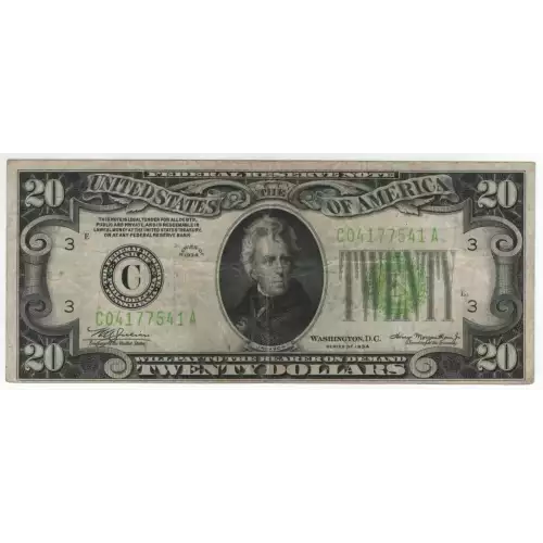 $20 1934-A. blue-Green seal. Small Size $20 Federal Reserve Notes 2055-C