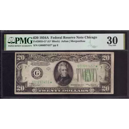 $20 1934-A. blue-Green seal. Small Size $20 Federal Reserve Notes 2055-G*