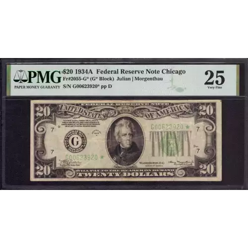 $20 1934-A. blue-Green seal. Small Size $20 Federal Reserve Notes 2055-G*