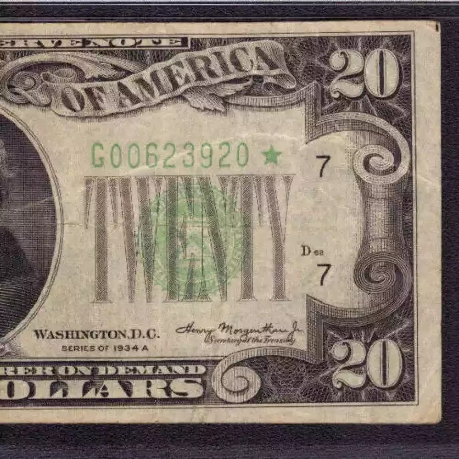 $20 1934-A. blue-Green seal. Small Size $20 Federal Reserve Notes 2055-G* (3)