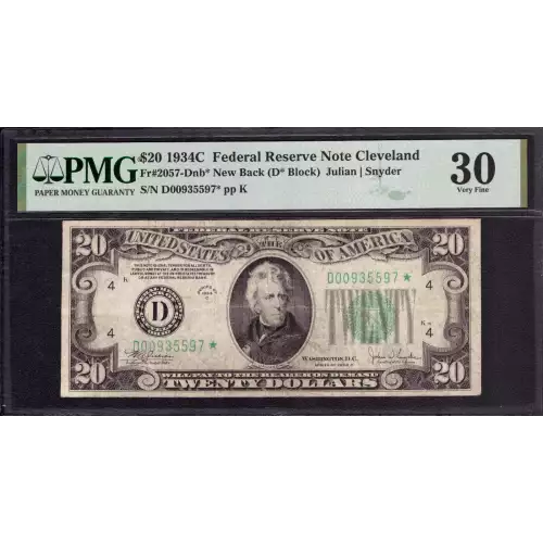$20 1934-C. blue-Green seal. Small Size $20 Federal Reserve Notes 2057-D*