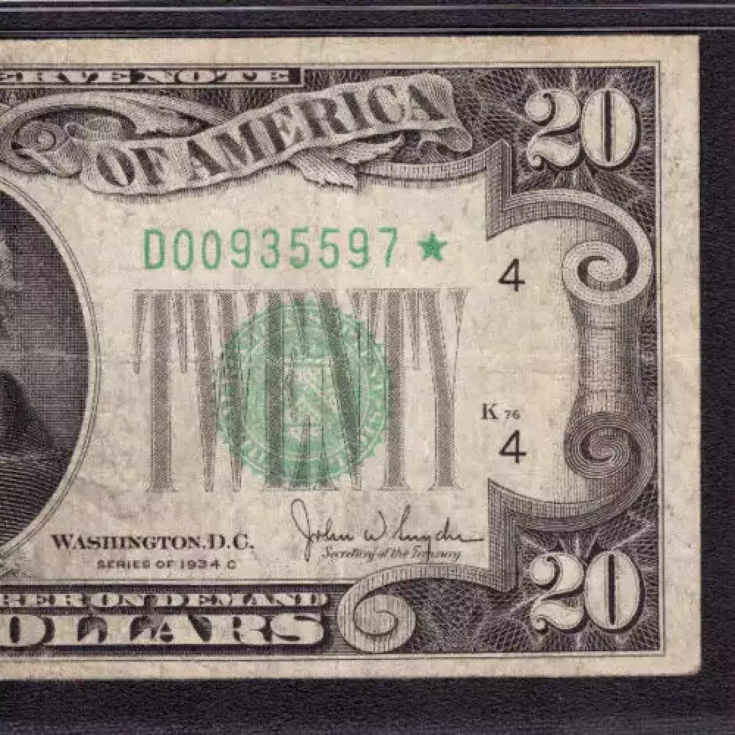 $20 1934-C. blue-Green seal. Small Size $20 Federal Reserve Notes 2057-D* (3)