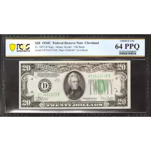 $20 1934-C. blue-Green seal. Small Size $20 Federal Reserve Notes 2057-D