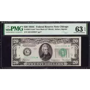 $20 1934-C. blue-Green seal. Small Size $20 Federal Reserve Notes 2057-G*