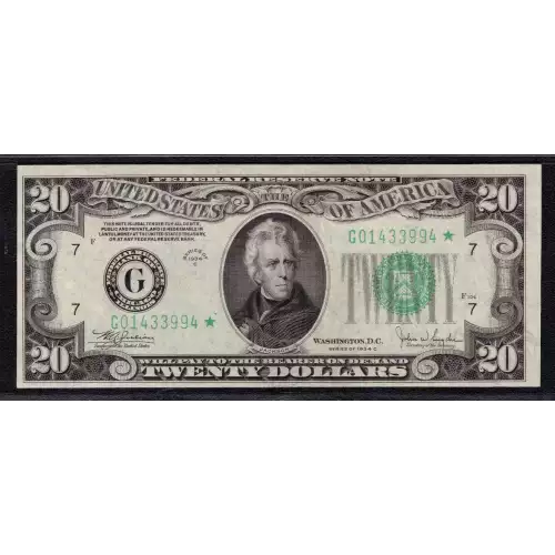 $20 1934-C. blue-Green seal. Small Size $20 Federal Reserve Notes 2057-G* (3)