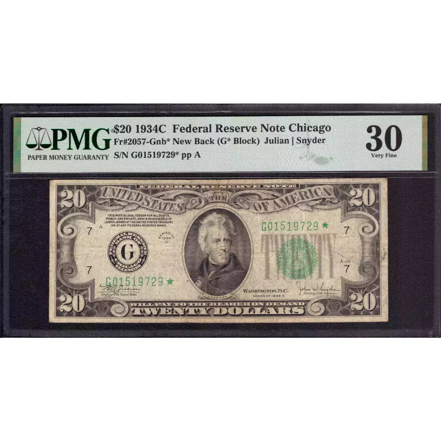 $20 1934-C. blue-Green seal. Small Size $20 Federal Reserve Notes 2057-G*