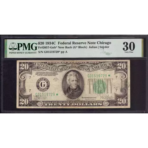 $20 1934-C. blue-Green seal. Small Size $20 Federal Reserve Notes 2057-G*