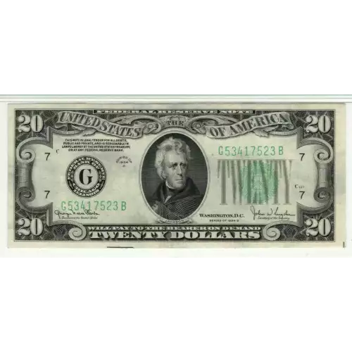 $20 1934-D. blue-Green seal. Small Size $20 Federal Reserve Notes 2058-G (3)