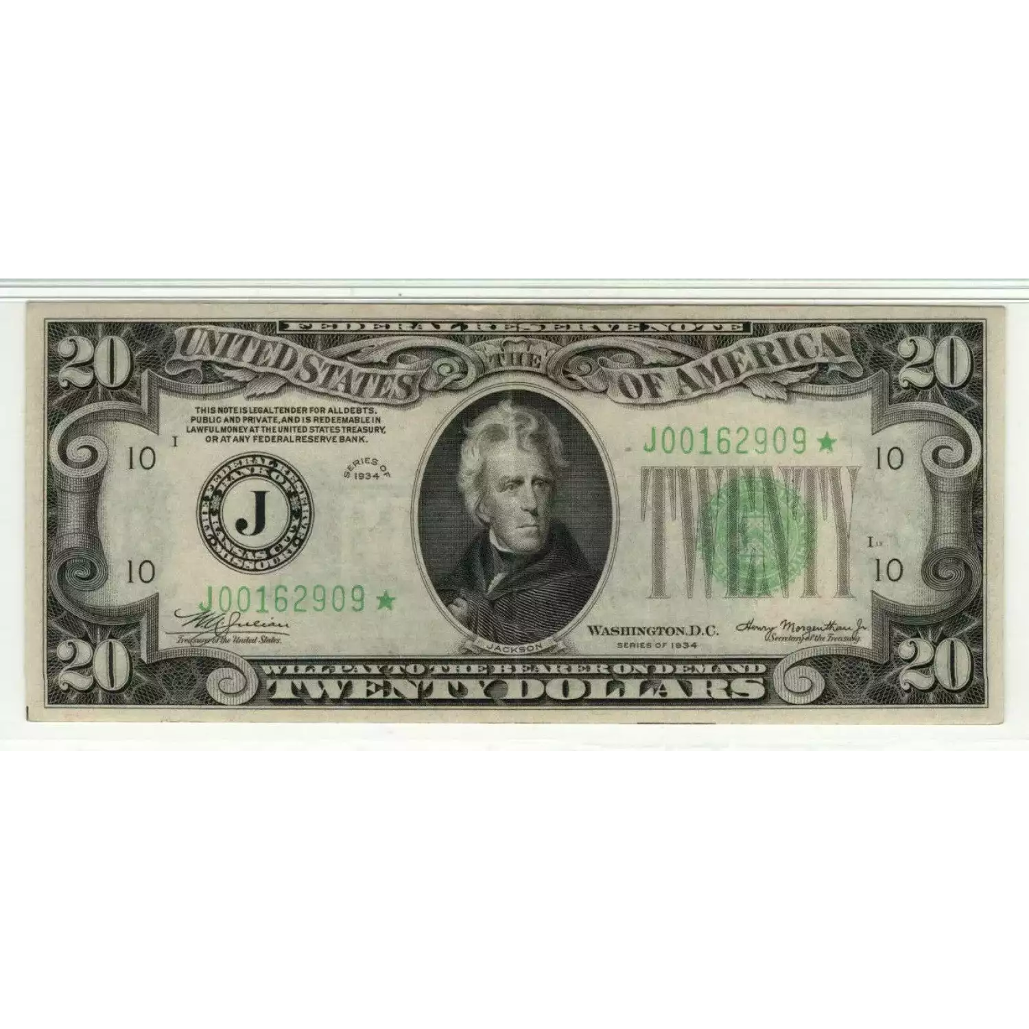 $20 1934 light Green seal. Small Size $20 Federal Reserve Notes 2054-J* (3)