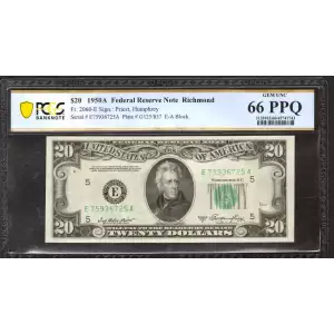 $20 1950-A. blue-Green seal. Small Size $20 Federal Reserve Notes 2060-E