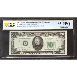 $20 1950-A. blue-Green seal. Small Size $20 Federal Reserve Notes 2060-E