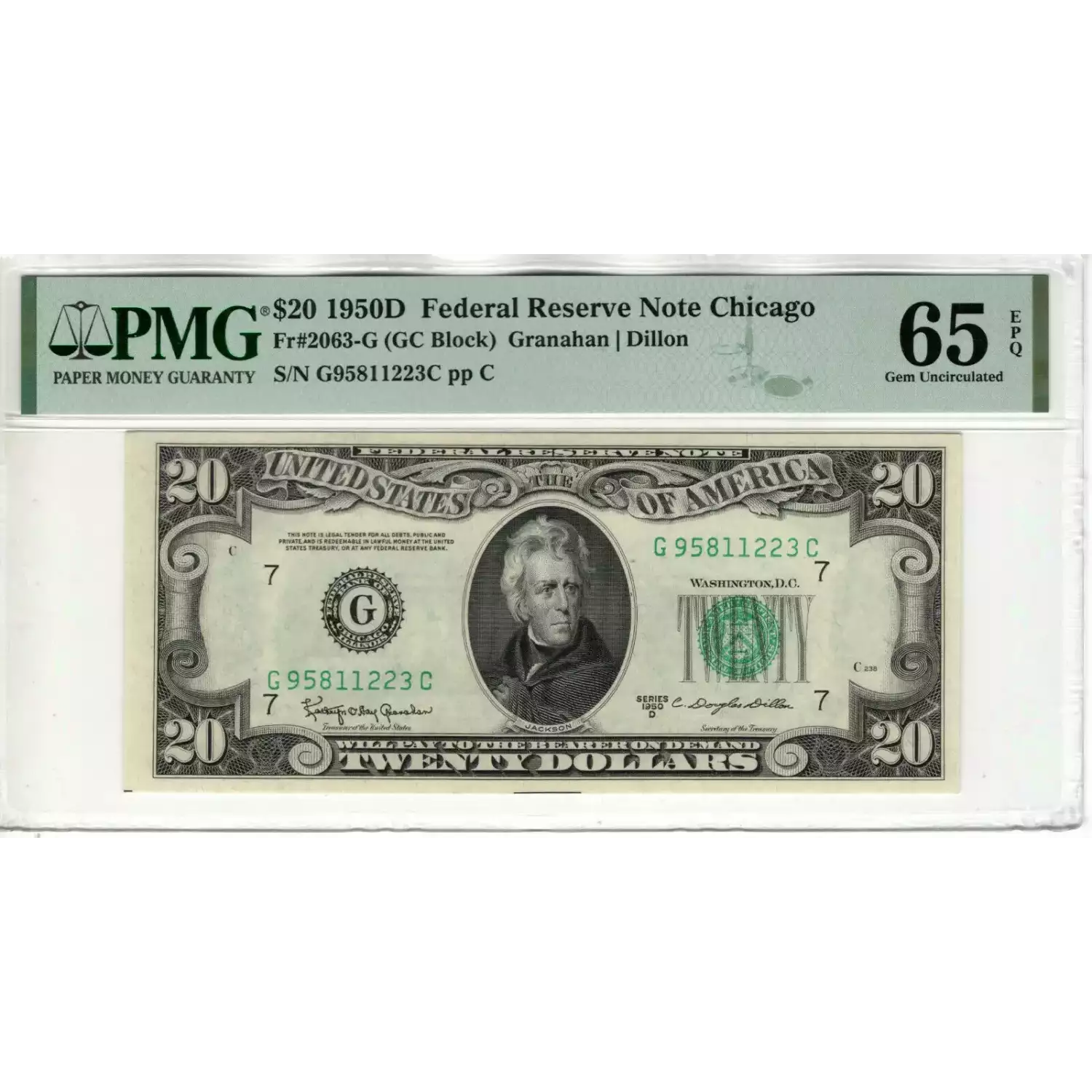 $20 1950-D. blue-Green seal. Small Size $20 Federal Reserve Notes 2063-G