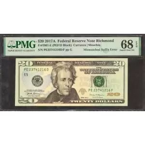 2017 A $20 FRN RICHMOND MISMATCHED SUFFIX ERROR NOTE (2)