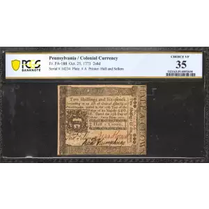 2s6d October 25, 1775  COLONIAL CURRENCY PA-188