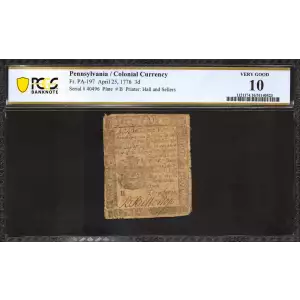 3d April 25, 1776  COLONIAL CURRENCY PA-197