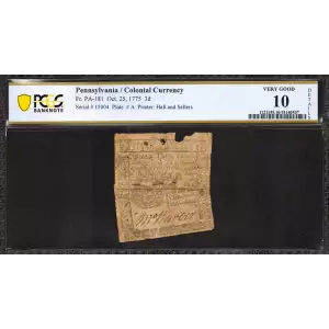 3d October 25, 1775  COLONIAL CURRENCY PA-181