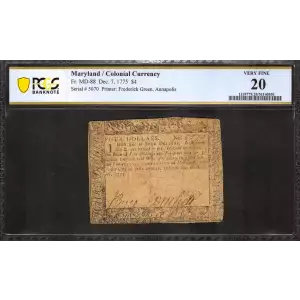 $4 (18s) December 7, 1775  COLONIAL CURRENCY MD-88