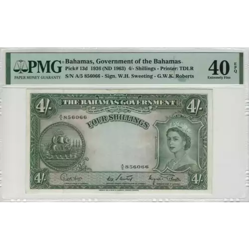 4 Shillings ND (1953), 1953 Issue a. Center signature H. R. Latreille, Basil Burnside at right Bahamas 13