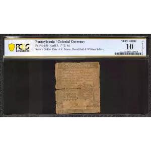 4d April 3, 1772  COLONIAL CURRENCY PA-151