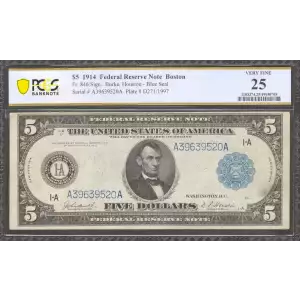 $5 1914 Red Seal Federal Reserve Notes 846