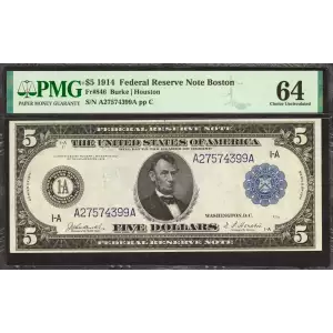 $5 1914 Red Seal Federal Reserve Notes 846