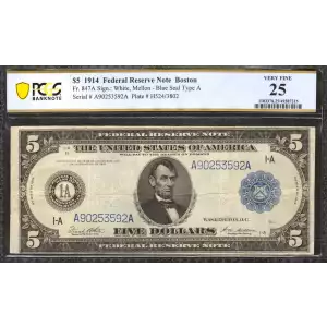 $5 1914 Red Seal Federal Reserve Notes 847A