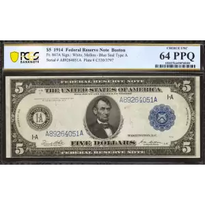 $5 1914 Red Seal Federal Reserve Notes 847A