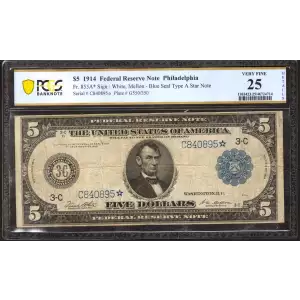 $5 1914 Red Seal Federal Reserve Notes 855A*