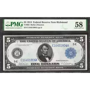 $5 1914 Red Seal Federal Reserve Notes 862