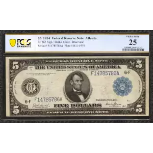 $5 1914 Red Seal Federal Reserve Notes 865